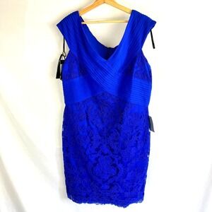 NWT Tadashi Shoji Lace Sheath Dress Party Formal Mystic Blue 16